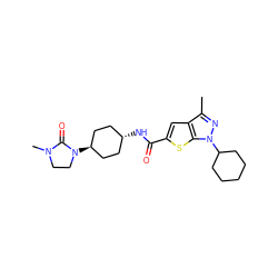 Cc1nn(C2CCCCC2)c2sc(C(=O)N[C@H]3CC[C@H](N4CCN(C)C4=O)CC3)cc12 ZINC000261168663