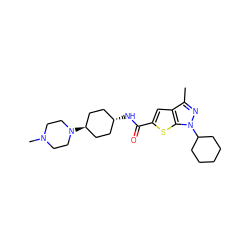 Cc1nn(C2CCCCC2)c2sc(C(=O)N[C@H]3CC[C@H](N4CCN(C)CC4)CC3)cc12 ZINC000261091895