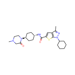 Cc1nn(C2CCCCC2)c2sc(C(=O)N[C@H]3CC[C@H](N4CCN(C)CC4=O)CC3)cc12 ZINC000261153463