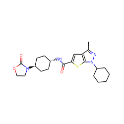 Cc1nn(C2CCCCC2)c2sc(C(=O)N[C@H]3CC[C@H](N4CCOC4=O)CC3)cc12 ZINC000261141584