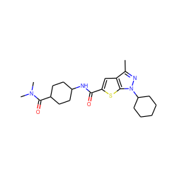 Cc1nn(C2CCCCC2)c2sc(C(=O)NC3CCC(C(=O)N(C)C)CC3)cc12 ZINC000114710979