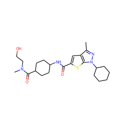 Cc1nn(C2CCCCC2)c2sc(C(=O)NC3CCC(C(=O)N(C)CCO)CC3)cc12 ZINC000114711493