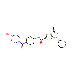 Cc1nn(C2CCCCC2)c2sc(C(=O)NC3CCC(C(=O)N4CCC(O)CC4)CC3)cc12 ZINC000114713519