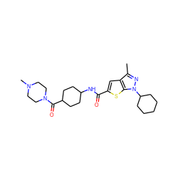 Cc1nn(C2CCCCC2)c2sc(C(=O)NC3CCC(C(=O)N4CCN(C)CC4)CC3)cc12 ZINC000114713959