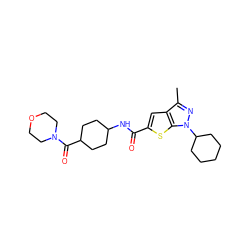 Cc1nn(C2CCCCC2)c2sc(C(=O)NC3CCC(C(=O)N4CCOCC4)CC3)cc12 ZINC000114710935