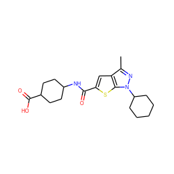 Cc1nn(C2CCCCC2)c2sc(C(=O)NC3CCC(C(=O)O)CC3)cc12 ZINC000114711726