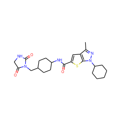 Cc1nn(C2CCCCC2)c2sc(C(=O)NC3CCC(CN4C(=O)CNC4=O)CC3)cc12 ZINC000114713800