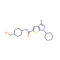 Cc1nn(C2CCCCC2)c2sc(C(=O)NC3CCC(CO)CC3)cc12 ZINC000114712904