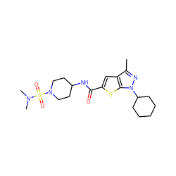 Cc1nn(C2CCCCC2)c2sc(C(=O)NC3CCN(S(=O)(=O)N(C)C)CC3)cc12 ZINC000114710251