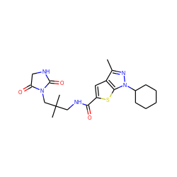 Cc1nn(C2CCCCC2)c2sc(C(=O)NCC(C)(C)CN3C(=O)CNC3=O)cc12 ZINC000114714432