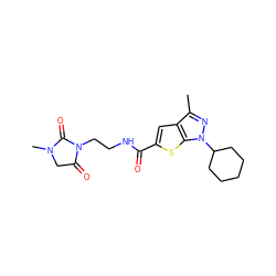 Cc1nn(C2CCCCC2)c2sc(C(=O)NCCN3C(=O)CN(C)C3=O)cc12 ZINC000114713564