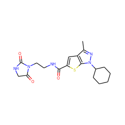 Cc1nn(C2CCCCC2)c2sc(C(=O)NCCN3C(=O)CNC3=O)cc12 ZINC000114710895