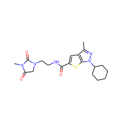 Cc1nn(C2CCCCC2)c2sc(C(=O)NCCN3CC(=O)N(C)C3=O)cc12 ZINC000114712514