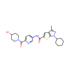 Cc1nn(C2CCCCC2)c2sc(C(=O)Nc3ccc(C(=O)N4CCC(O)CC4)nc3)cc12 ZINC000114714279