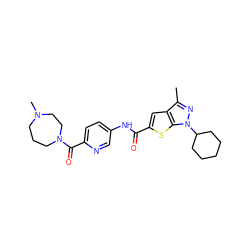 Cc1nn(C2CCCCC2)c2sc(C(=O)Nc3ccc(C(=O)N4CCCN(C)CC4)nc3)cc12 ZINC000114725401