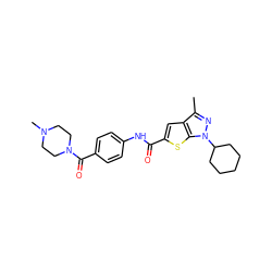 Cc1nn(C2CCCCC2)c2sc(C(=O)Nc3ccc(C(=O)N4CCN(C)CC4)cc3)cc12 ZINC000114709657