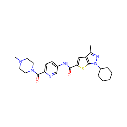 Cc1nn(C2CCCCC2)c2sc(C(=O)Nc3ccc(C(=O)N4CCN(C)CC4)nc3)cc12 ZINC000114710696