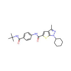 Cc1nn(C2CCCCC2)c2sc(C(=O)Nc3ccc(C(=O)NC(C)(C)C)cc3)cc12 ZINC000114710491