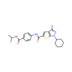 Cc1nn(C2CCCCC2)c2sc(C(=O)Nc3ccc(C(=O)NC(C)C)cc3)cc12 ZINC000114714315