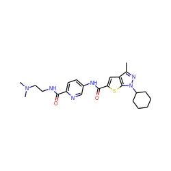 Cc1nn(C2CCCCC2)c2sc(C(=O)Nc3ccc(C(=O)NCCN(C)C)nc3)cc12 ZINC000114713590