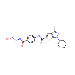 Cc1nn(C2CCCCC2)c2sc(C(=O)Nc3ccc(C(=O)NCCO)cc3)cc12 ZINC000114710995