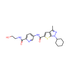 Cc1nn(C2CCCCC2)c2sc(C(=O)Nc3ccc(C(=O)NCCO)nc3)cc12 ZINC000114711033