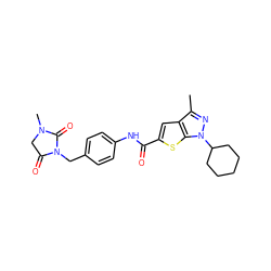 Cc1nn(C2CCCCC2)c2sc(C(=O)Nc3ccc(CN4C(=O)CN(C)C4=O)cc3)cc12 ZINC000114712530