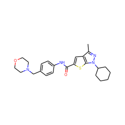 Cc1nn(C2CCCCC2)c2sc(C(=O)Nc3ccc(CN4CCOCC4)cc3)cc12 ZINC000114712534