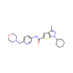 Cc1nn(C2CCCCC2)c2sc(C(=O)Nc3ccc(CN4CCOCC4)nc3)cc12 ZINC000114712087