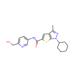 Cc1nn(C2CCCCC2)c2sc(C(=O)Nc3ccc(CO)nc3)cc12 ZINC000114711183