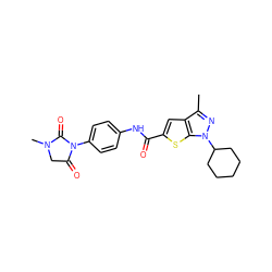 Cc1nn(C2CCCCC2)c2sc(C(=O)Nc3ccc(N4C(=O)CN(C)C4=O)cc3)cc12 ZINC000114710884