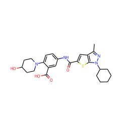 Cc1nn(C2CCCCC2)c2sc(C(=O)Nc3ccc(N4CCC(O)CC4)c(C(=O)O)c3)cc12 ZINC000114712710