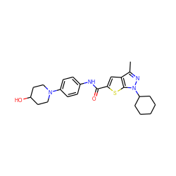 Cc1nn(C2CCCCC2)c2sc(C(=O)Nc3ccc(N4CCC(O)CC4)cc3)cc12 ZINC000114712391