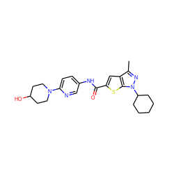 Cc1nn(C2CCCCC2)c2sc(C(=O)Nc3ccc(N4CCC(O)CC4)nc3)cc12 ZINC000043208706