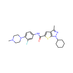 Cc1nn(C2CCCCC2)c2sc(C(=O)Nc3ccc(N4CCN(C)CC4)c(F)c3)cc12 ZINC000114712634