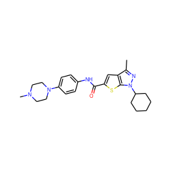 Cc1nn(C2CCCCC2)c2sc(C(=O)Nc3ccc(N4CCN(C)CC4)cc3)cc12 ZINC000114712952