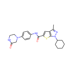 Cc1nn(C2CCCCC2)c2sc(C(=O)Nc3ccc(N4CCNC(=O)C4)cc3)cc12 ZINC000114711796