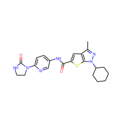 Cc1nn(C2CCCCC2)c2sc(C(=O)Nc3ccc(N4CCNC4=O)nc3)cc12 ZINC000114713879