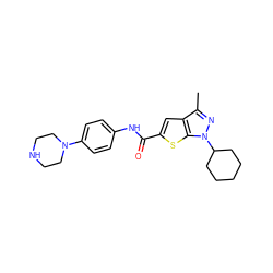 Cc1nn(C2CCCCC2)c2sc(C(=O)Nc3ccc(N4CCNCC4)cc3)cc12 ZINC000114711362