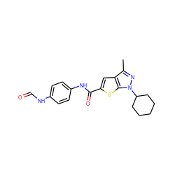 Cc1nn(C2CCCCC2)c2sc(C(=O)Nc3ccc(NC=O)cc3)cc12 ZINC000114713294