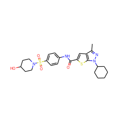 Cc1nn(C2CCCCC2)c2sc(C(=O)Nc3ccc(S(=O)(=O)N4CCC(O)CC4)cc3)cc12 ZINC000114712178