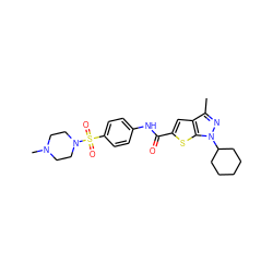 Cc1nn(C2CCCCC2)c2sc(C(=O)Nc3ccc(S(=O)(=O)N4CCN(C)CC4)cc3)cc12 ZINC000114713545