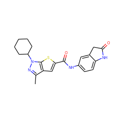 Cc1nn(C2CCCCC2)c2sc(C(=O)Nc3ccc4c(c3)CC(=O)N4)cc12 ZINC000114711235