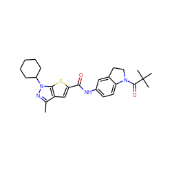 Cc1nn(C2CCCCC2)c2sc(C(=O)Nc3ccc4c(c3)CCN4C(=O)C(C)(C)C)cc12 ZINC000114713375