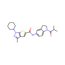 Cc1nn(C2CCCCC2)c2sc(C(=O)Nc3ccc4c(c3)CCN4C(=O)C(C)C)cc12 ZINC000114712946