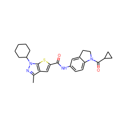 Cc1nn(C2CCCCC2)c2sc(C(=O)Nc3ccc4c(c3)CCN4C(=O)C3CC3)cc12 ZINC000114712934