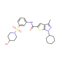 Cc1nn(C2CCCCC2)c2sc(C(=O)Nc3cccc(S(=O)(=O)N4CCC(O)CC4)c3)cc12 ZINC000114713561