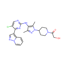 Cc1nn(C2CCN(C(=O)CO)CC2)c(C)c1Nc1ncc(Cl)c(-c2cnn3ccccc23)n1 ZINC000653899323