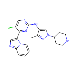 Cc1nn(C2CCNCC2)cc1Nc1ncc(Cl)c(-c2cnc3ccccn23)n1 ZINC000584905497