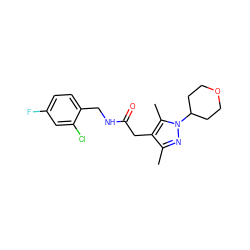 Cc1nn(C2CCOCC2)c(C)c1CC(=O)NCc1ccc(F)cc1Cl ZINC000095565084